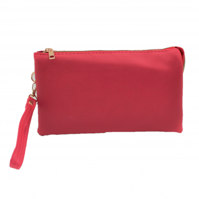 10015S- HOT PINK PU LEATHER TRI POCKET CLUTCH / CROSS BODY BAG